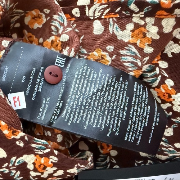 NWT ASOS Y.A.S. Olima floral print flared sleeve top in brown peplum sleeve M - Picture 9 of 11